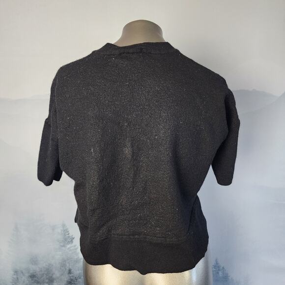 Anthropologie Merino Wool Black Cropped Crew Neck Sweater | Women's XSmall - Picture 8 of 14